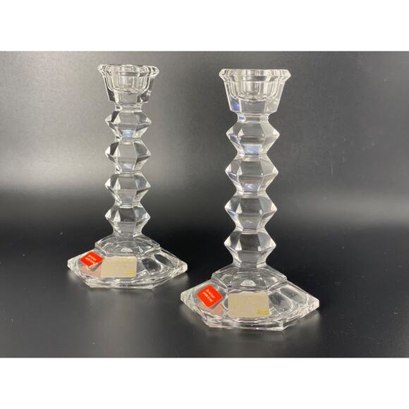 MIKASA Crystal JewelStone Pattern Candlestick Holder Made in Austria -Set of 2 - Picture 6 of 7